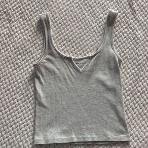Brandy Melville Light Gray Ribbed V-Neck Tank